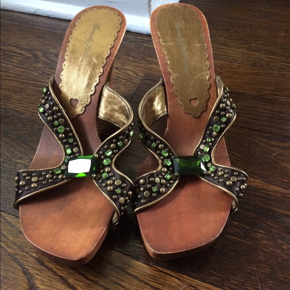 Beverly Feldman Jeweled Wooden Wedge